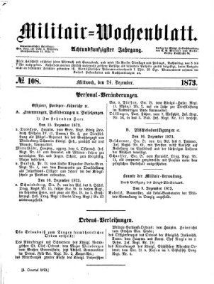 Militär-Wochenblatt Mittwoch 24. Dezember 1873