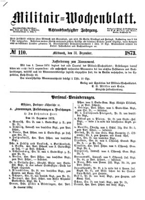 Militär-Wochenblatt Mittwoch 31. Dezember 1873