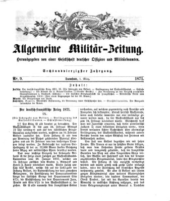 Allgemeine Militär-Zeitung Mittwoch 1. März 1871