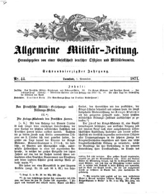 Allgemeine Militär-Zeitung Mittwoch 1. November 1871