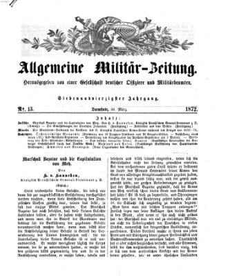 Allgemeine Militär-Zeitung Samstag 30. März 1872