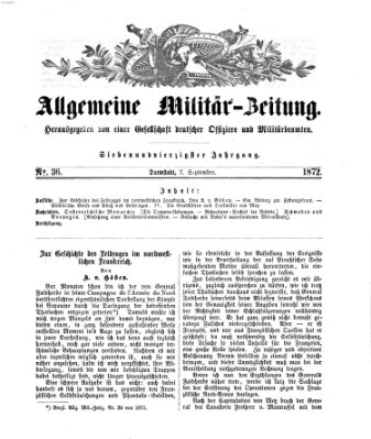 Allgemeine Militär-Zeitung Samstag 7. September 1872