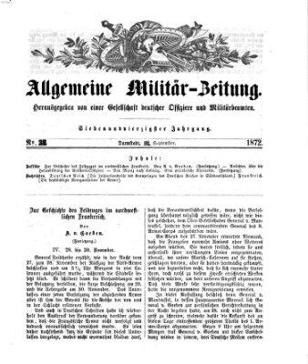 Allgemeine Militär-Zeitung Samstag 21. September 1872