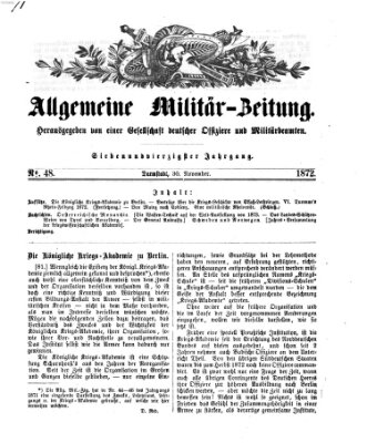 Allgemeine Militär-Zeitung Samstag 30. November 1872