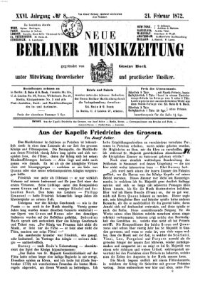 Neue Berliner Musikzeitung Mittwoch 21. Februar 1872