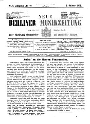 Neue Berliner Musikzeitung Mittwoch 2. Oktober 1872