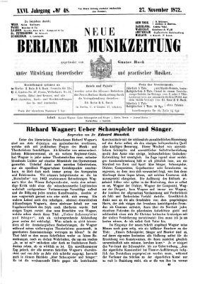 Neue Berliner Musikzeitung Mittwoch 27. November 1872