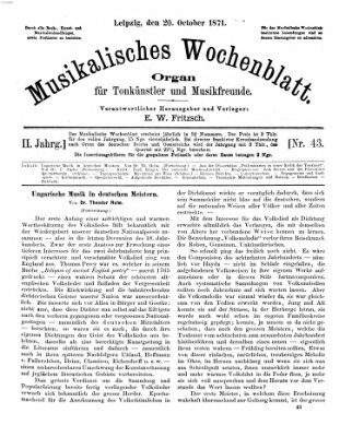 Musikalisches Wochenblatt Freitag 20. Oktober 1871