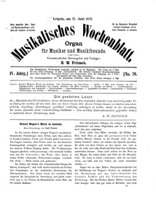 Musikalisches Wochenblatt Freitag 27. Juni 1873