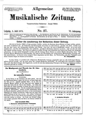 Allgemeine musikalische Zeitung Mittwoch 5. Juli 1871