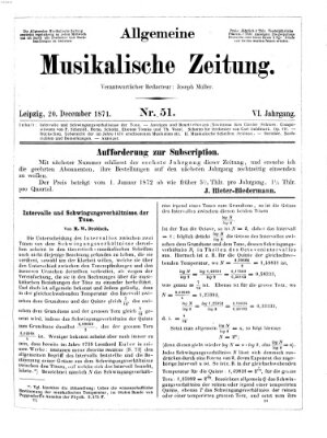 Allgemeine musikalische Zeitung Mittwoch 20. Dezember 1871