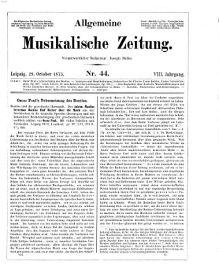 Allgemeine musikalische Zeitung Mittwoch 29. Oktober 1873