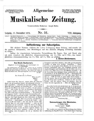 Allgemeine musikalische Zeitung Mittwoch 17. Dezember 1873