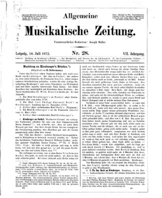 Allgemeine musikalische Zeitung Mittwoch 10. Juli 1872