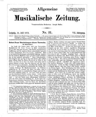 Allgemeine musikalische Zeitung Mittwoch 31. Juli 1872