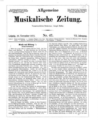 Allgemeine musikalische Zeitung Mittwoch 20. November 1872