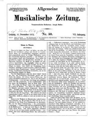 Allgemeine musikalische Zeitung Mittwoch 11. Dezember 1872