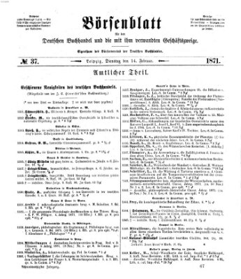 Börsenblatt für den deutschen Buchhandel Dienstag 14. Februar 1871