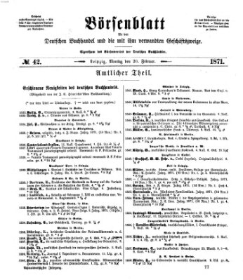 Börsenblatt für den deutschen Buchhandel Montag 20. Februar 1871