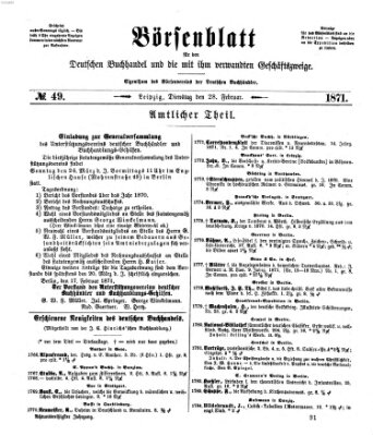 Börsenblatt für den deutschen Buchhandel Dienstag 28. Februar 1871