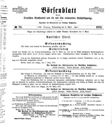 Börsenblatt für den deutschen Buchhandel Donnerstag 6. April 1871