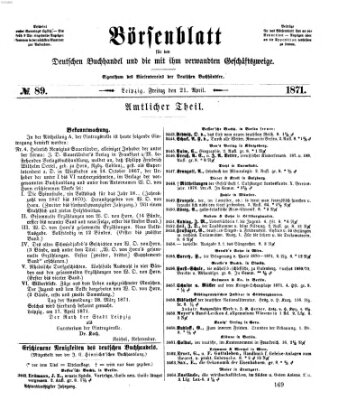 Börsenblatt für den deutschen Buchhandel Freitag 21. April 1871