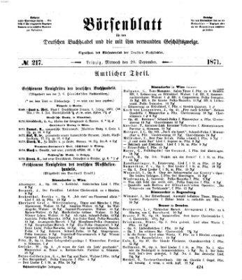 Börsenblatt für den deutschen Buchhandel Mittwoch 20. September 1871