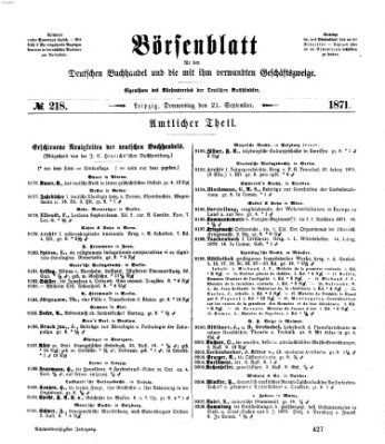 Börsenblatt für den deutschen Buchhandel Donnerstag 21. September 1871