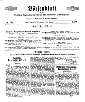 Börsenblatt für den deutschen Buchhandel Mittwoch 21. August 1872