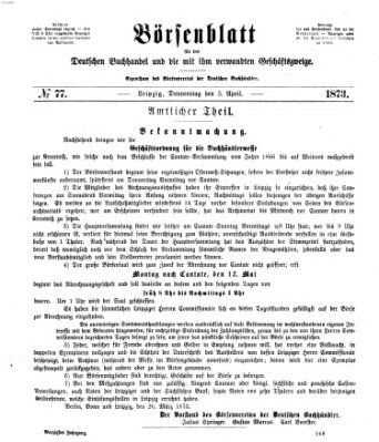 Börsenblatt für den deutschen Buchhandel Donnerstag 3. April 1873