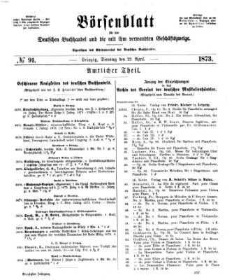 Börsenblatt für den deutschen Buchhandel Dienstag 22. April 1873