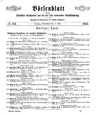 Börsenblatt für den deutschen Buchhandel Samstag 17. Mai 1873