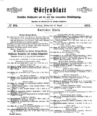 Börsenblatt für den deutschen Buchhandel Freitag 22. August 1873