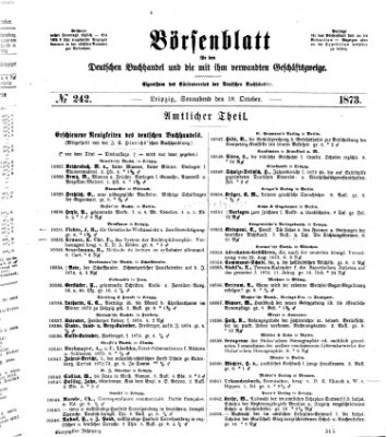 Börsenblatt für den deutschen Buchhandel Samstag 18. Oktober 1873