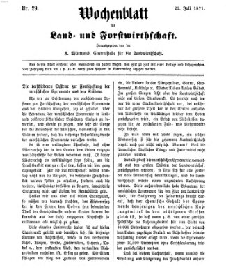 Wochenblatt für Land- und Forstwirthschaft Samstag 22. Juli 1871