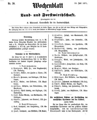 Wochenblatt für Land- und Forstwirthschaft Samstag 29. Juli 1871