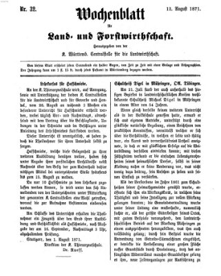 Wochenblatt für Land- und Forstwirthschaft Samstag 12. August 1871