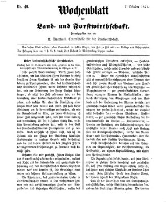 Wochenblatt für Land- und Forstwirthschaft Samstag 7. Oktober 1871