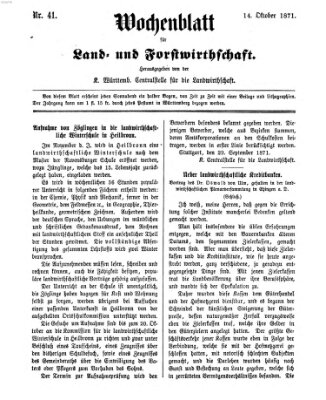 Wochenblatt für Land- und Forstwirthschaft Samstag 14. Oktober 1871