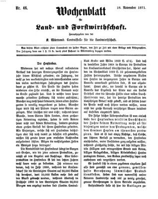 Wochenblatt für Land- und Forstwirthschaft Samstag 18. November 1871