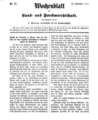 Wochenblatt für Land- und Forstwirthschaft Samstag 25. November 1871