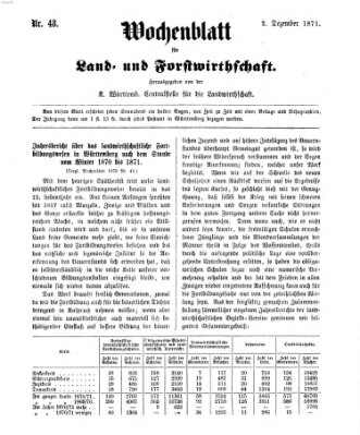 Wochenblatt für Land- und Forstwirthschaft Samstag 2. Dezember 1871