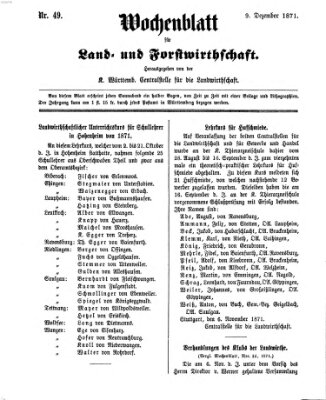 Wochenblatt für Land- und Forstwirthschaft Samstag 9. Dezember 1871