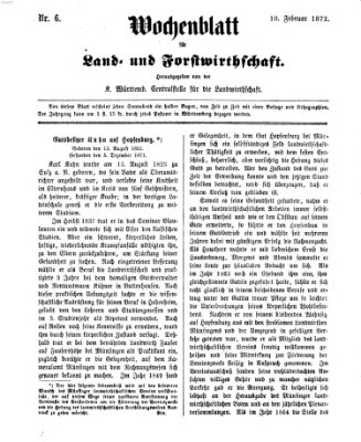 Wochenblatt für Land- und Forstwirthschaft Samstag 10. Februar 1872