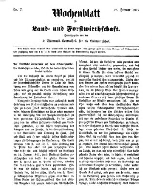 Wochenblatt für Land- und Forstwirthschaft Samstag 17. Februar 1872