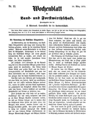 Wochenblatt für Land- und Forstwirthschaft Samstag 30. März 1872