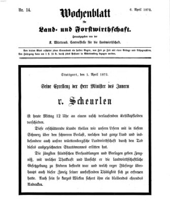 Wochenblatt für Land- und Forstwirthschaft Samstag 6. April 1872