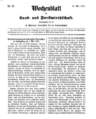 Wochenblatt für Land- und Forstwirthschaft Samstag 25. Mai 1872