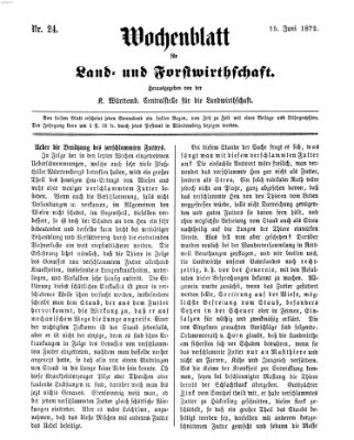 Wochenblatt für Land- und Forstwirthschaft Samstag 15. Juni 1872