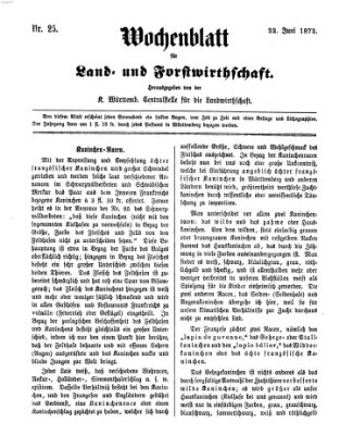 Wochenblatt für Land- und Forstwirthschaft Samstag 22. Juni 1872